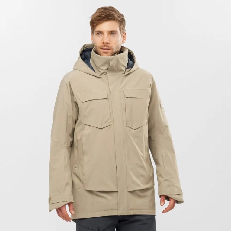 Chaquetas De Esquí Salomon Stance Cargo Insulated Encapuchado Hombre Beige | MX YDCQ845